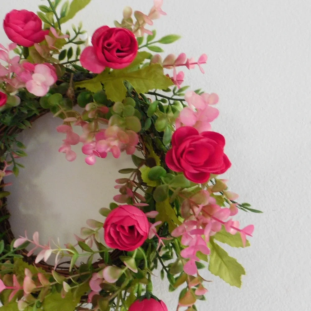 Pink ranunculus Mini Wreath, Candle Ring, Cottagecore, Farmhouse Spring Summer